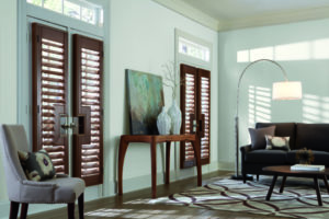 Dark brown shutters in the family room in st louis mo