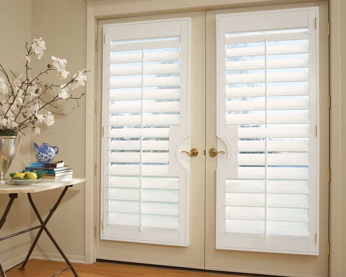 White French door shutters in the living room