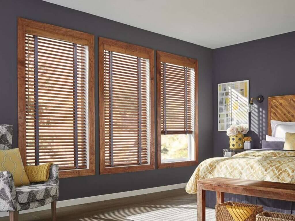 Graber Stained Wood Blinds in Bedroom
