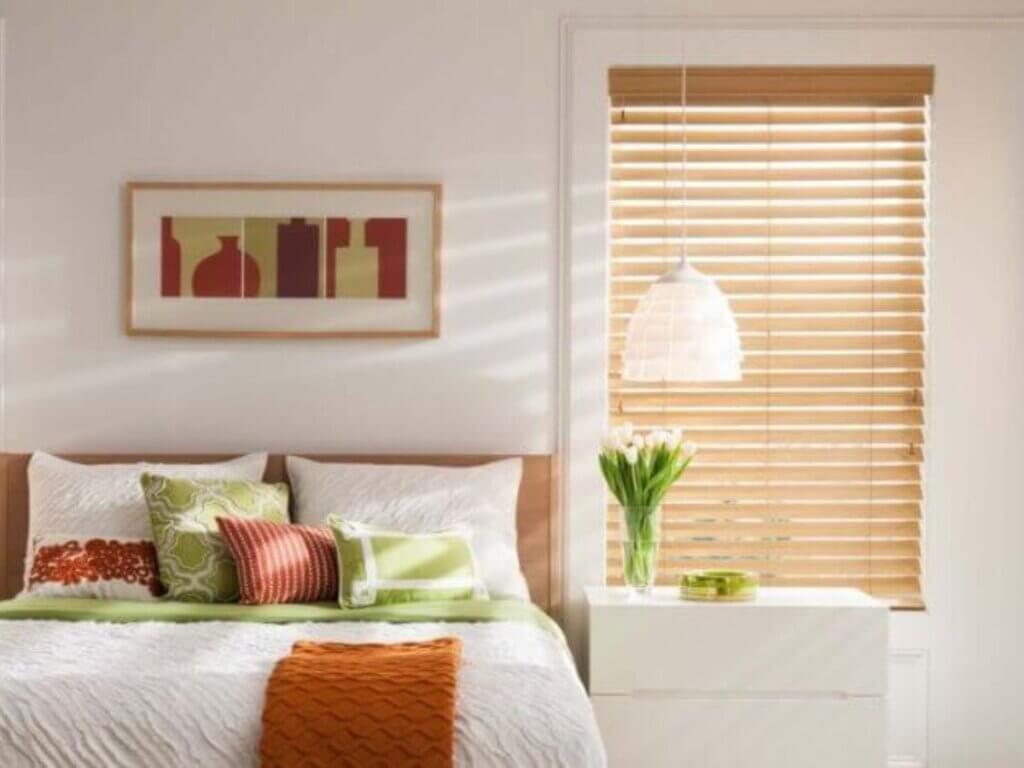 Alta Faux Wood Blinds in Bedroom