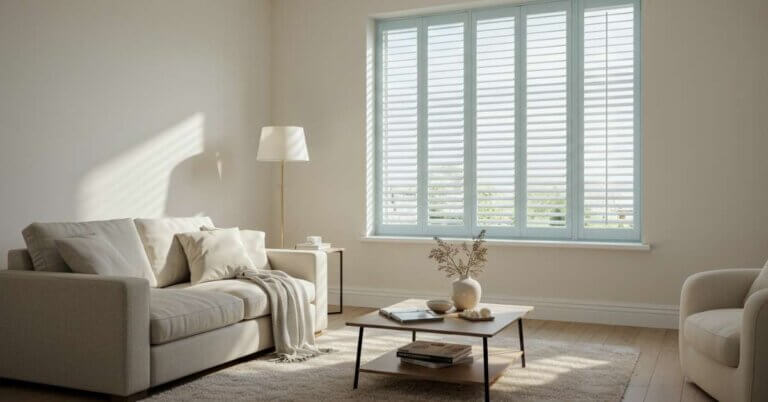 Blue Shutters in a Living Room