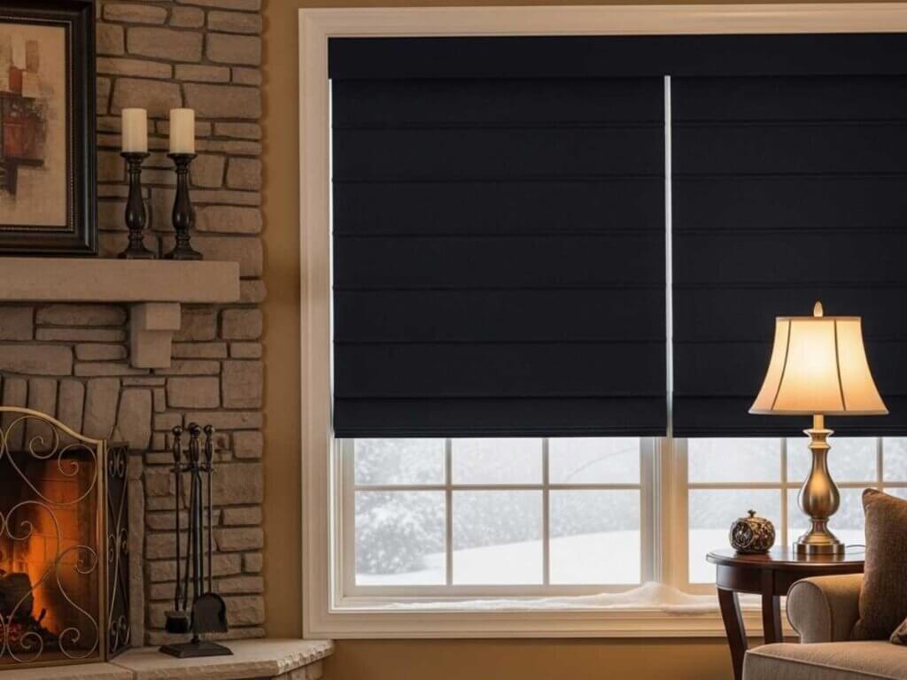 Blackout roller shades in a St. Louis, MO home in winter