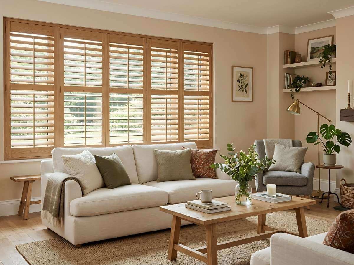 Light Brown Wooden Shutters in Living Room