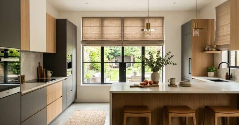 This is a photo of a Roman shades in a kitchen